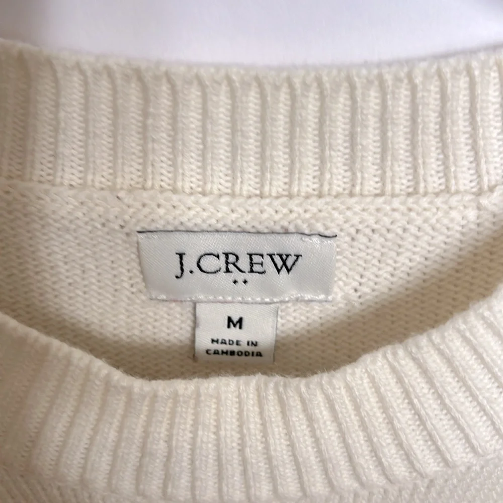 J. Crew 100% Cotton Fair Isle Ivory Brown Crewneck Sweater Puff Slv Sz M SOOL